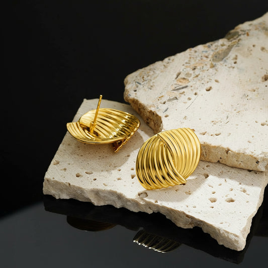 Boucles d'Oreilles Puces Dorées Texturées - Acier Inoxydable Waterproof | Design Rétro Multicouches