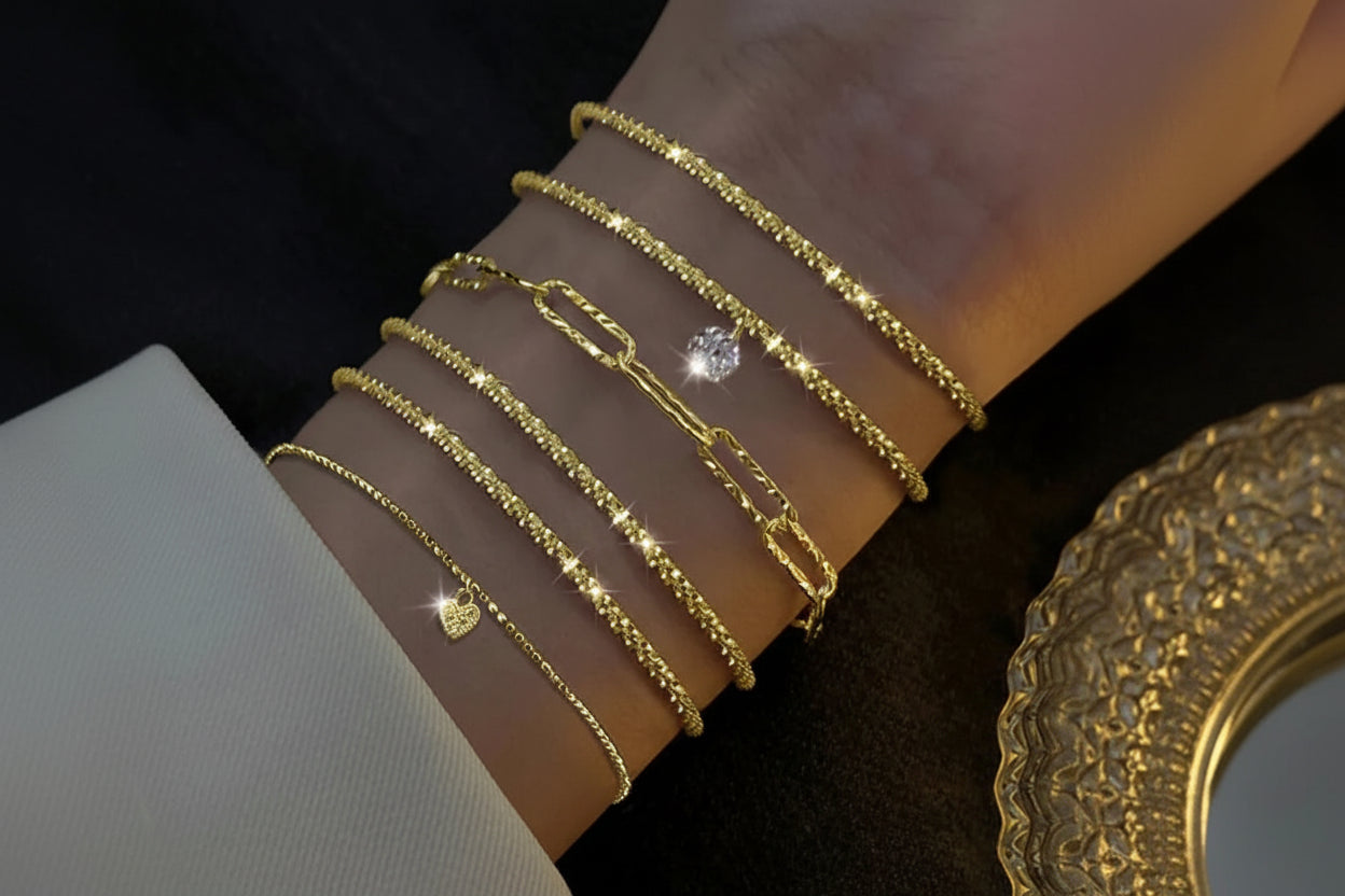 Lot de 6 Bracelets Femme Argent 925 Strass - Charme Ciel Étoilé Coréen Luxe