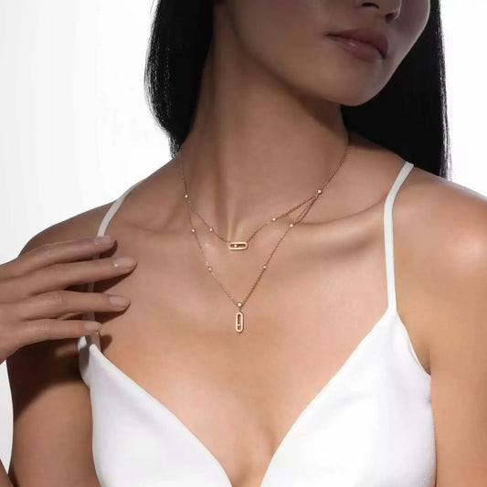 Zircon O-Shaped Pendant Necklace - Gold Plated