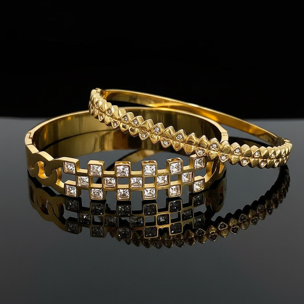 Bracelet Manchette Zircon Géométrique Acier Inoxydable Waterproof - Empilable Femme