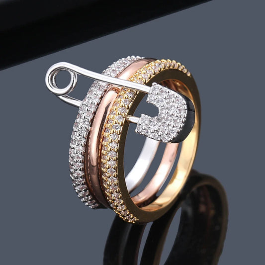 Three-Layer Pin Design Ring - Elegant Women's Jewelry Valentine's Day Gift