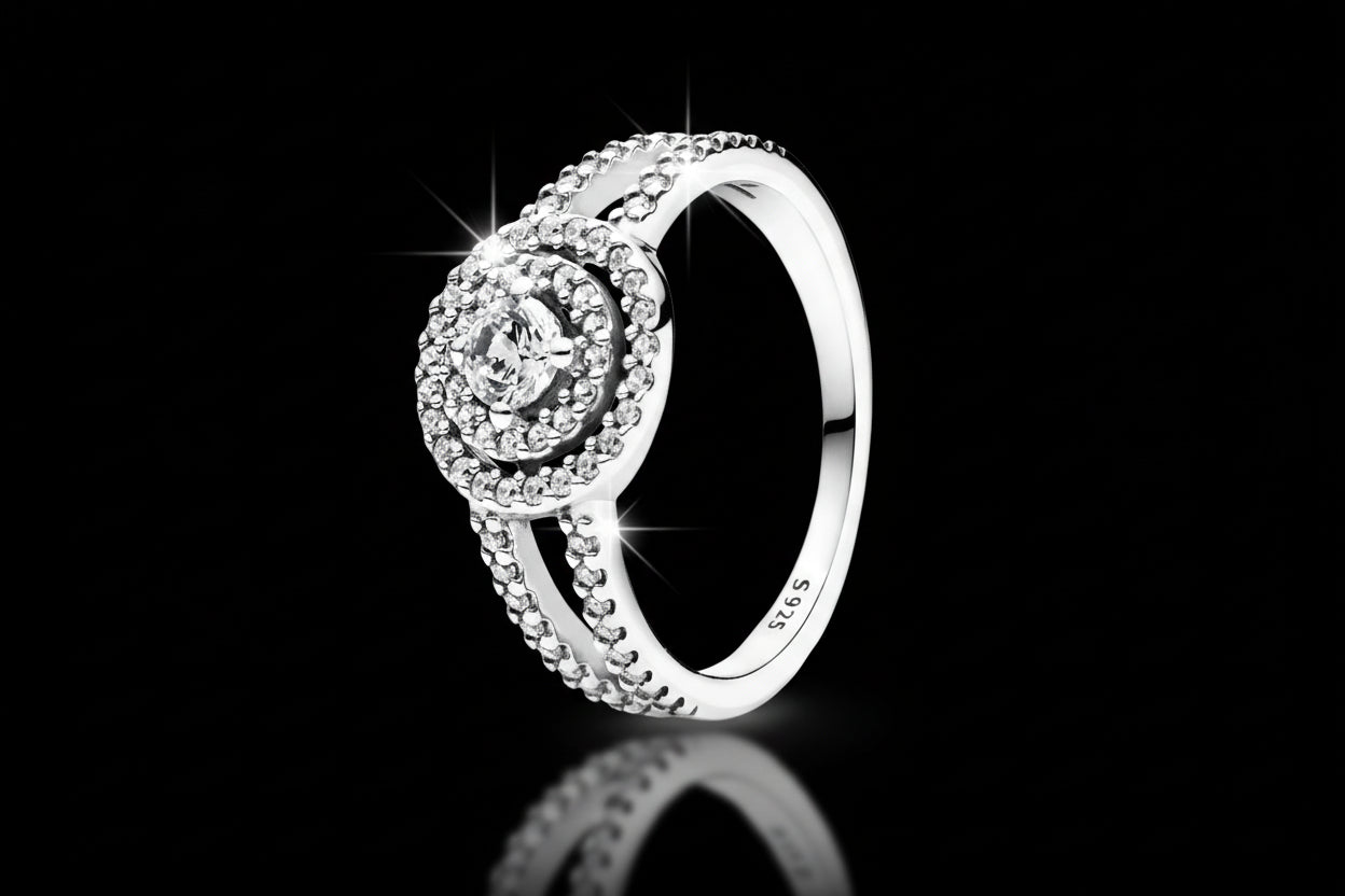 Bague Solitaire Halo Argent 925 - Collection Céleste