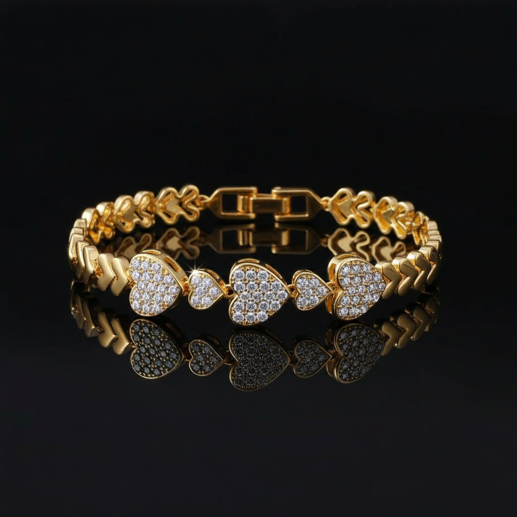 Bracelet Chaîne Trombone Plaqué Or 14K Zircon Cubique - Style Montre Chunky Ajustable