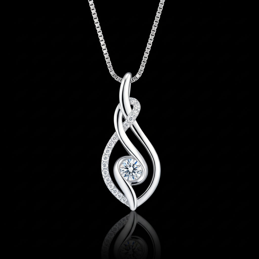 Collier Moissanite Argent 925 - Pendentif Torsadé Choker Certifié GRA Femme