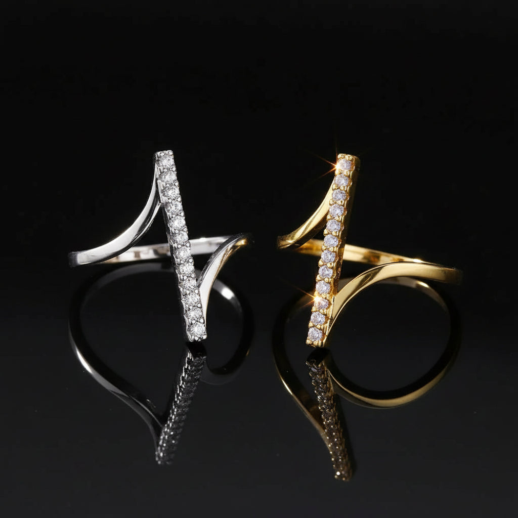 Geometric Zircon Ring - Stainless Steel Gold and Silver Adjustable