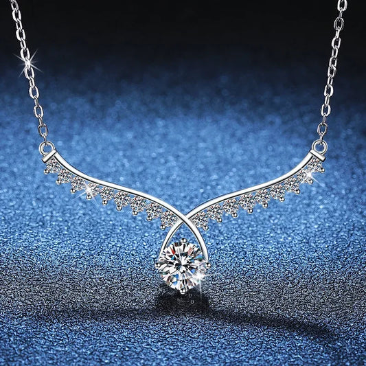 925 Sterling Silver Angel Wings Necklace - Moissanite Pendant for Women