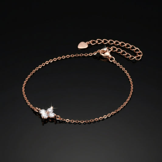 Bracelet Trèfle Quatre Feuilles Moissanite Certifié GRA - Argent 925 Plaqué Or Rose - Bijou Porte-Bonheur Femme