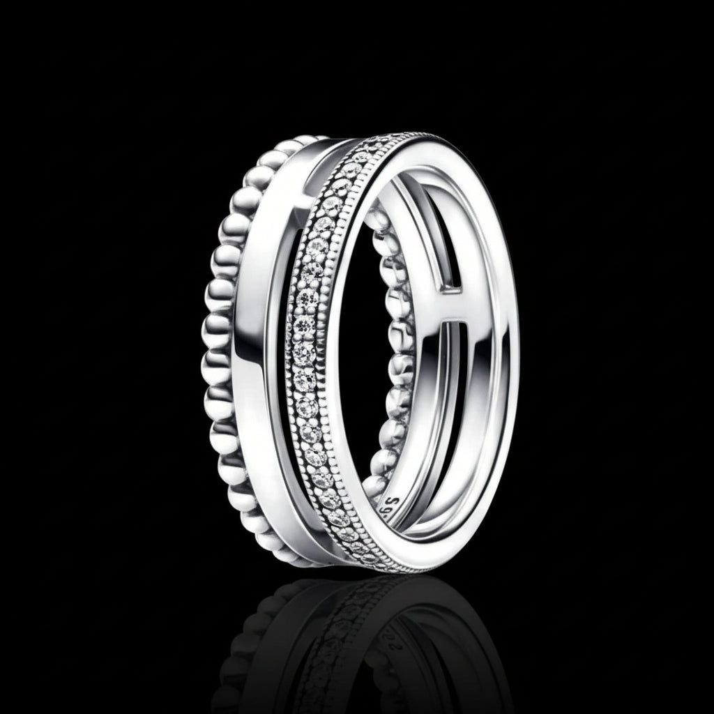 Bague Argent 925 Pavé Triple-Rang Coloré - Élégance Intemporelle