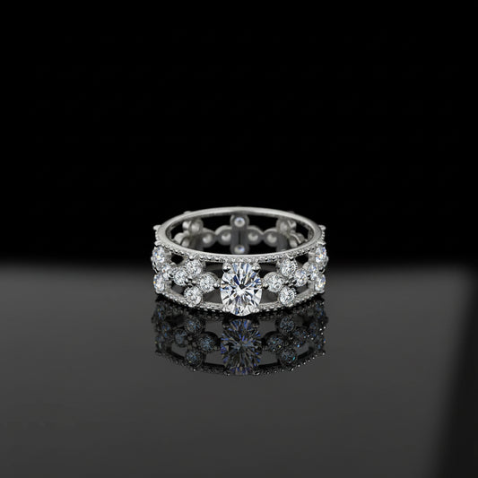 Bague Éternité Trèfle 4 Feuilles Zircon 1ct - Platine Pt950 Or Blanc 18k