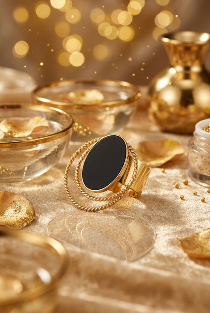 Ring stone with circles - Gold color/green