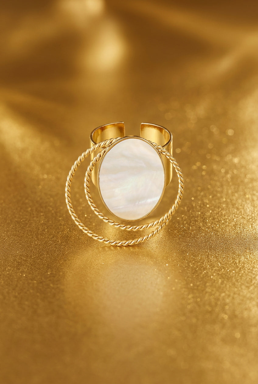 Ring stone with circles - Gold color/green