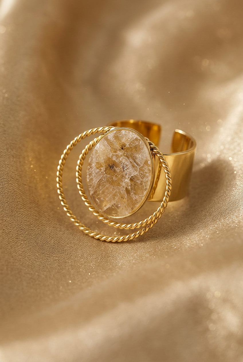 Ring stone with circles - Gold color/green