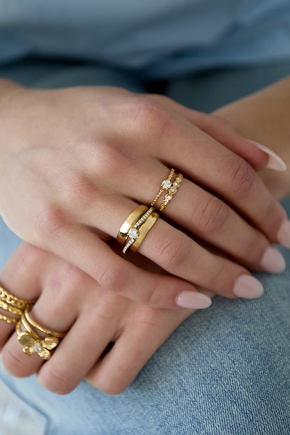 Double adjustable ring with stones