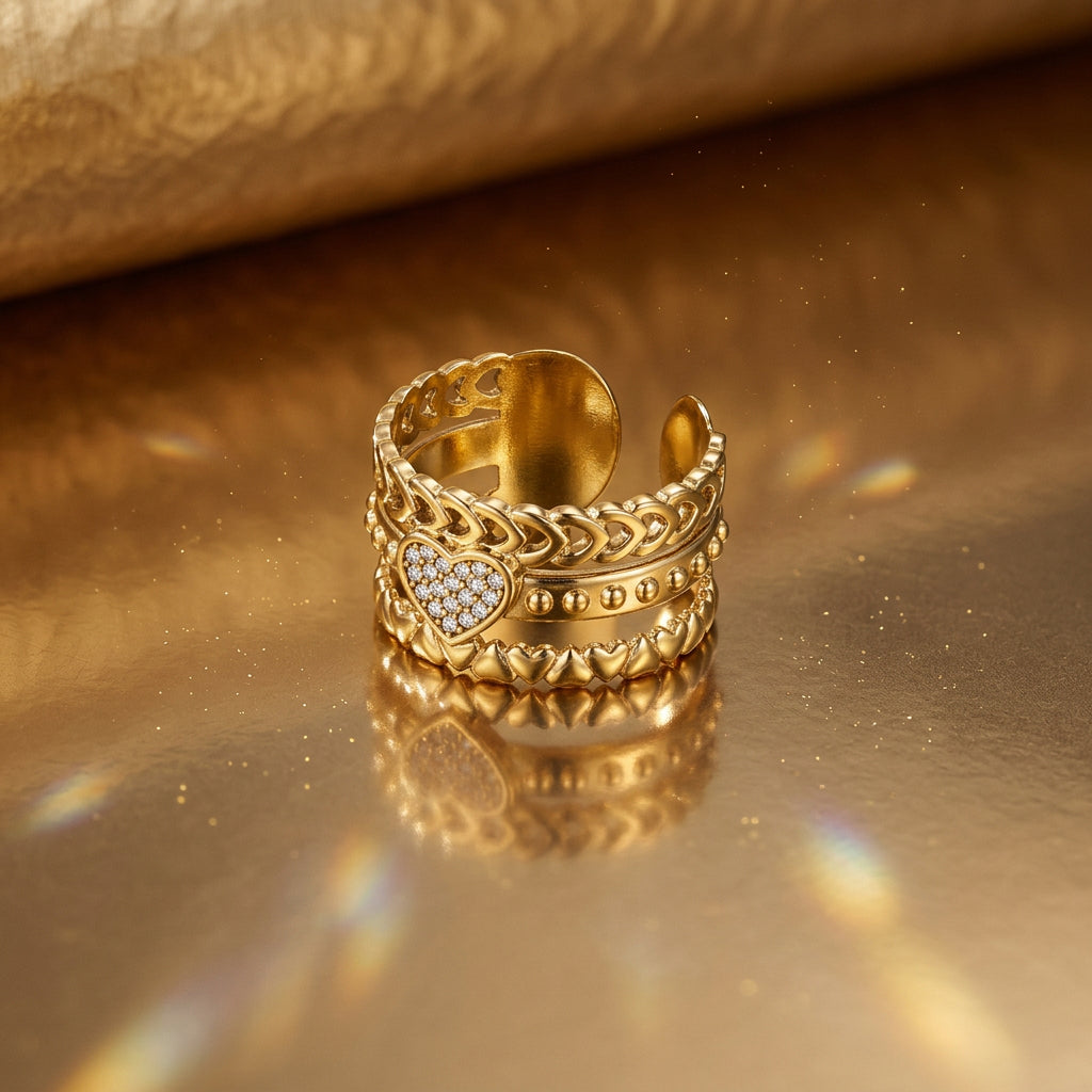 Statement ring with rose in heart