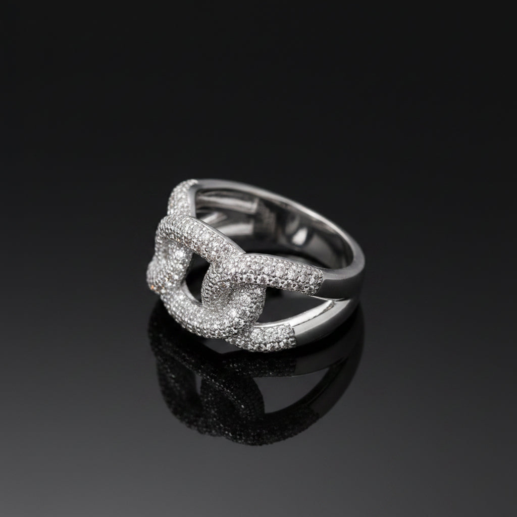 Bague Ouverte Pavée Zircon – Plaquée Argent 925
