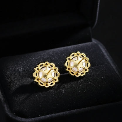 Boucles d'Oreilles Puces Dorées – Perle & Gemme Bleue Vintage