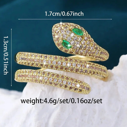 Bague Serpent Ouverte – Zircons Pavés & Plaqué Or