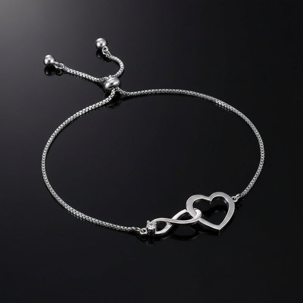 Bracelet Infini Cœur Pavé Zircon Ajustable – Plaqué Argent