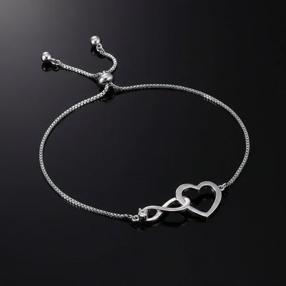 Bracelet Infini Cœur Pavé Zircon Ajustable – Plaqué Argent