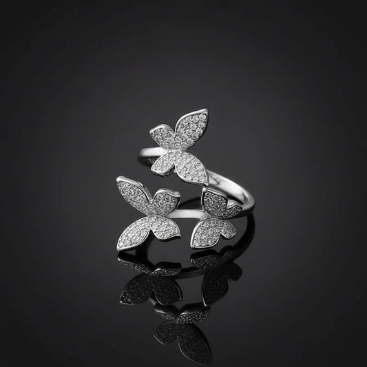 Bague Double Papillon – Zircon Pavé & Plaqué Argent