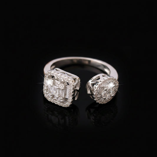 Bague Ouverte Double Cercle Pavé Zircon — Plaqué Argent | Délicate & Élégante