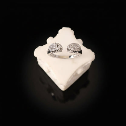 Bague Ouverte Double Cercle Pavé Zircon — Plaqué Argent | Délicate & Élégante