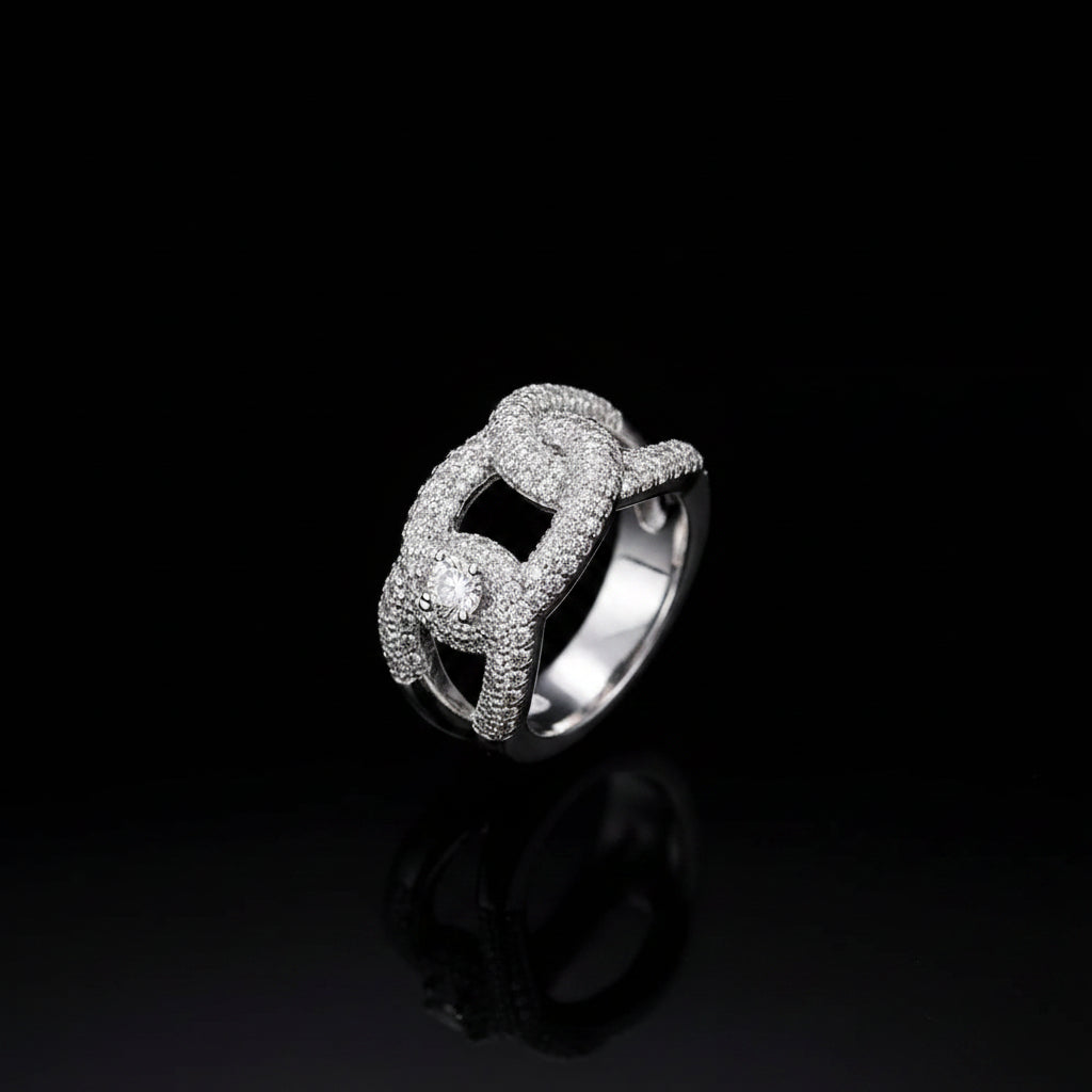 Bague Ouverte Pavée Zircon – Plaquée Argent 925