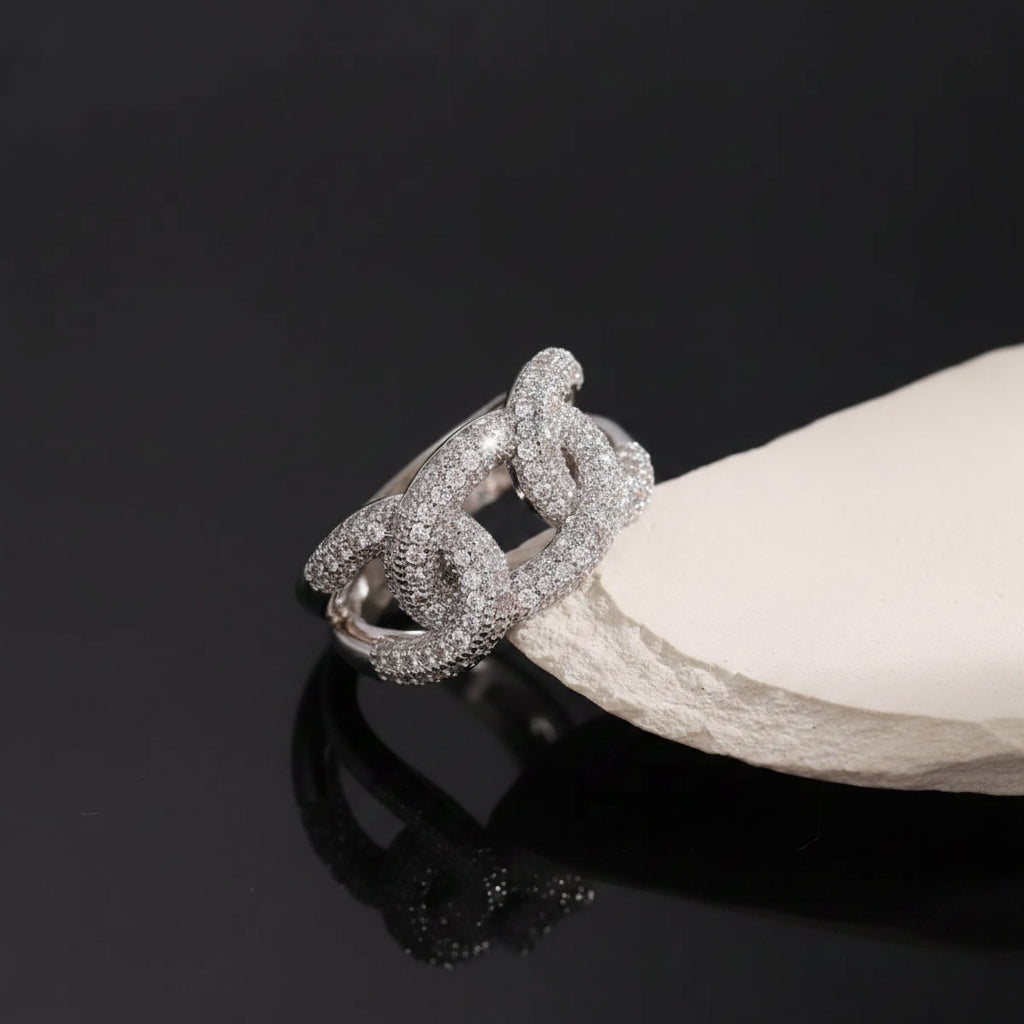Bague Ouverte Pavée Zircon – Plaquée Argent 925