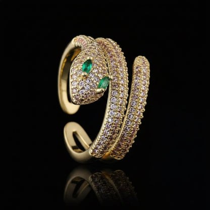 Bague Serpent Ouverte Pavée Zircon – Plaquée Or 18K