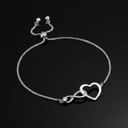 Bracelet Infini Cœur Pavé Zircon Ajustable – Plaqué Argent