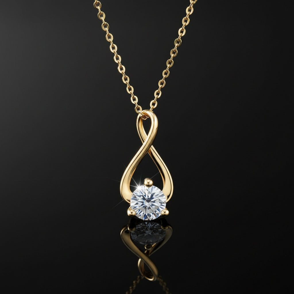Collier Moissanite 1ct Plaqué Or 18K - Pendentif Torsadé Choker Certifié GRA