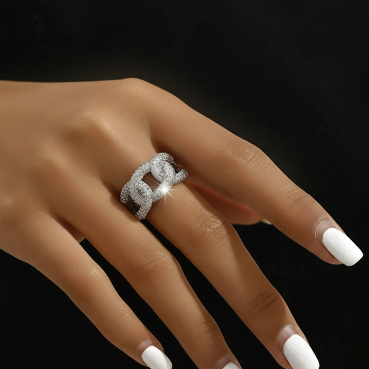 Bague Ouverte Pavée Zircon – Plaquée Argent 925