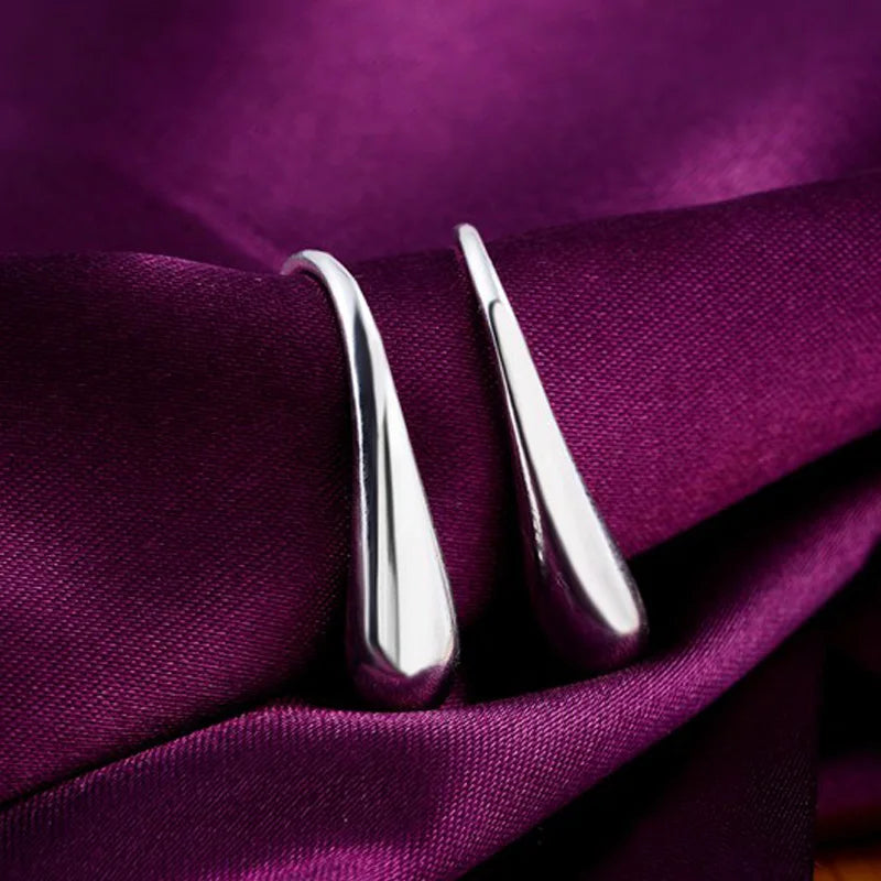 Boucles d'Oreilles Créoles Goutte d'Eau Argent 925 - Bijou Mariage Femme Élégant