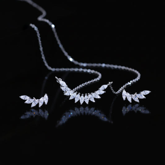 Parure Ailes d'Ange Argent 925 - Collier & Boucles d'Oreilles Zircon Marquise