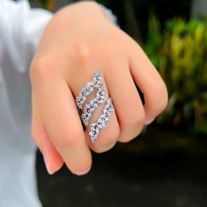 Bague Ajustable Argent Plaqué Zircon Cubique Feuille - Bijou Mariage Femme