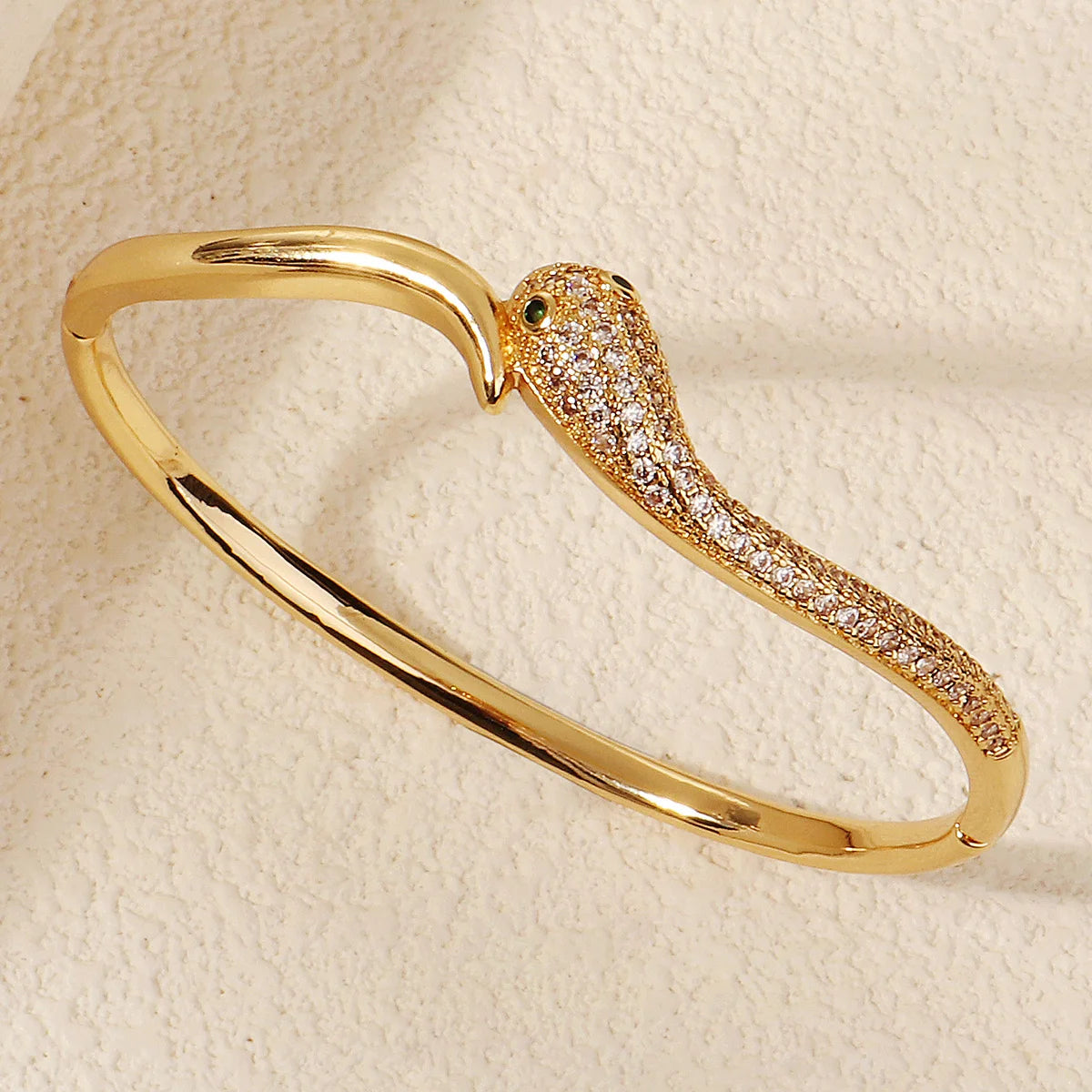 Bracelet Jonc Serpent & Tigre Acier Inoxydable Doré - Zirconia Femme Style Animal