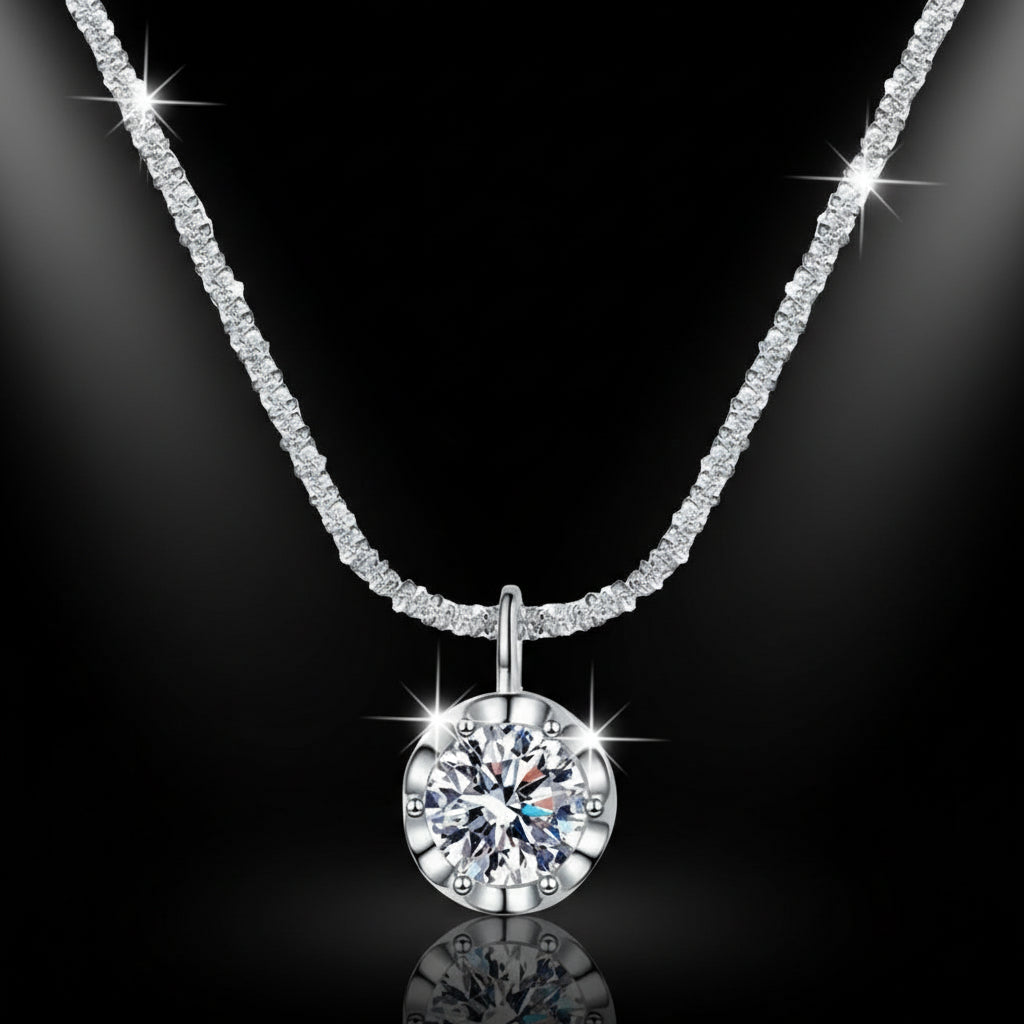 Collier Moissanite 2ct Argent 925 - Chaîne Chou-Fleur Scintillante Pendentif Délicat Femme