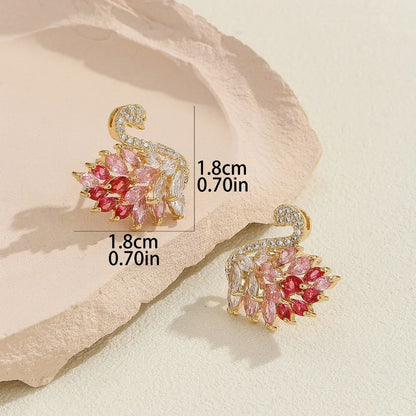 Boucles d'oreilles Cygne Colorées Style Déesse Luxe Léger, Zircon Micro-serti, Longues Boucles Tendance et Polyvalentes