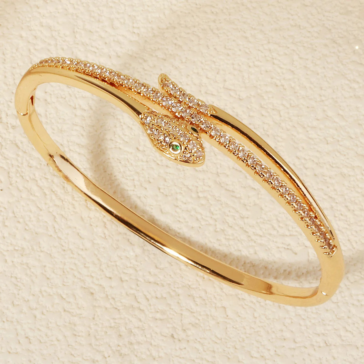 Bracelet Jonc Serpent & Tigre Acier Inoxydable Doré - Zirconia Femme Style Animal