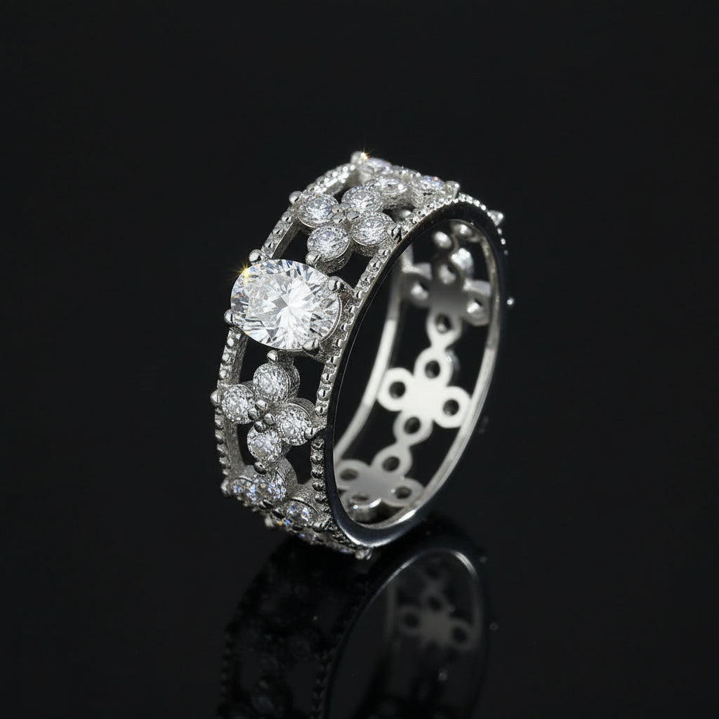 Bague Éternité Trèfle 4 Feuilles Moissanite 1ct - Platine Pt950 Or Blanc 18k