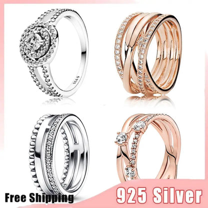 New Hot 925 Silver Crown Sparkling Rings Sun Moon Celestial Heart Women's Set Ring Wedding Diy Charm Luxury DIY Jewelry Gift