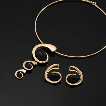 Luxury Women's Jewelry Set - Black Rhinestone Choker Necklace and Ear Cuff