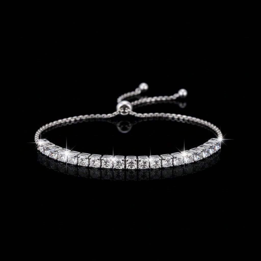 Bracelet Tennis Moissanite 1.8ct-9ct - Argent 925 Plaqué Or Blanc 18K -3mm- Bracelet Ajustable Femme
