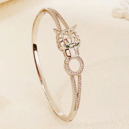 Bracelet Jonc Serpent & Tigre Acier Inoxydable Doré - Zirconia Femme Style Animal