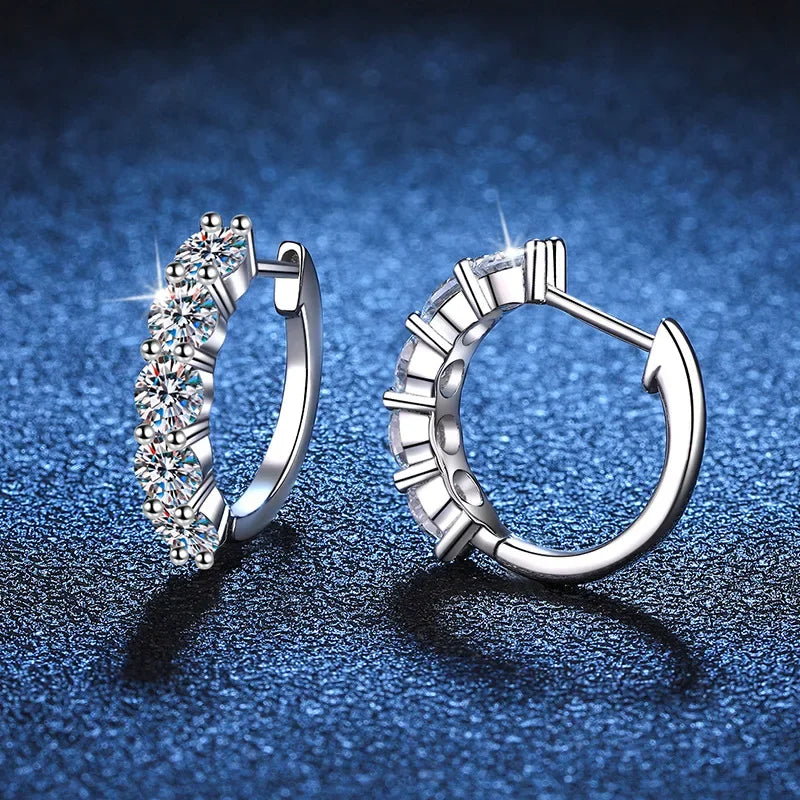 925 Sterling Silver Moissanite Hoop Earrings 4mm - Women's Wedding Earrings