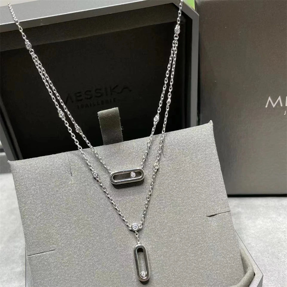 Women's Zircon O-Shaped Pendant Necklace - Gold Plated Paperclip Chain