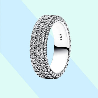 New Hot 925 Silver Colorful Timeless Pavé Triple-row Rings Wedding Diy Charm Luxury DIY Jewelry Gifts
