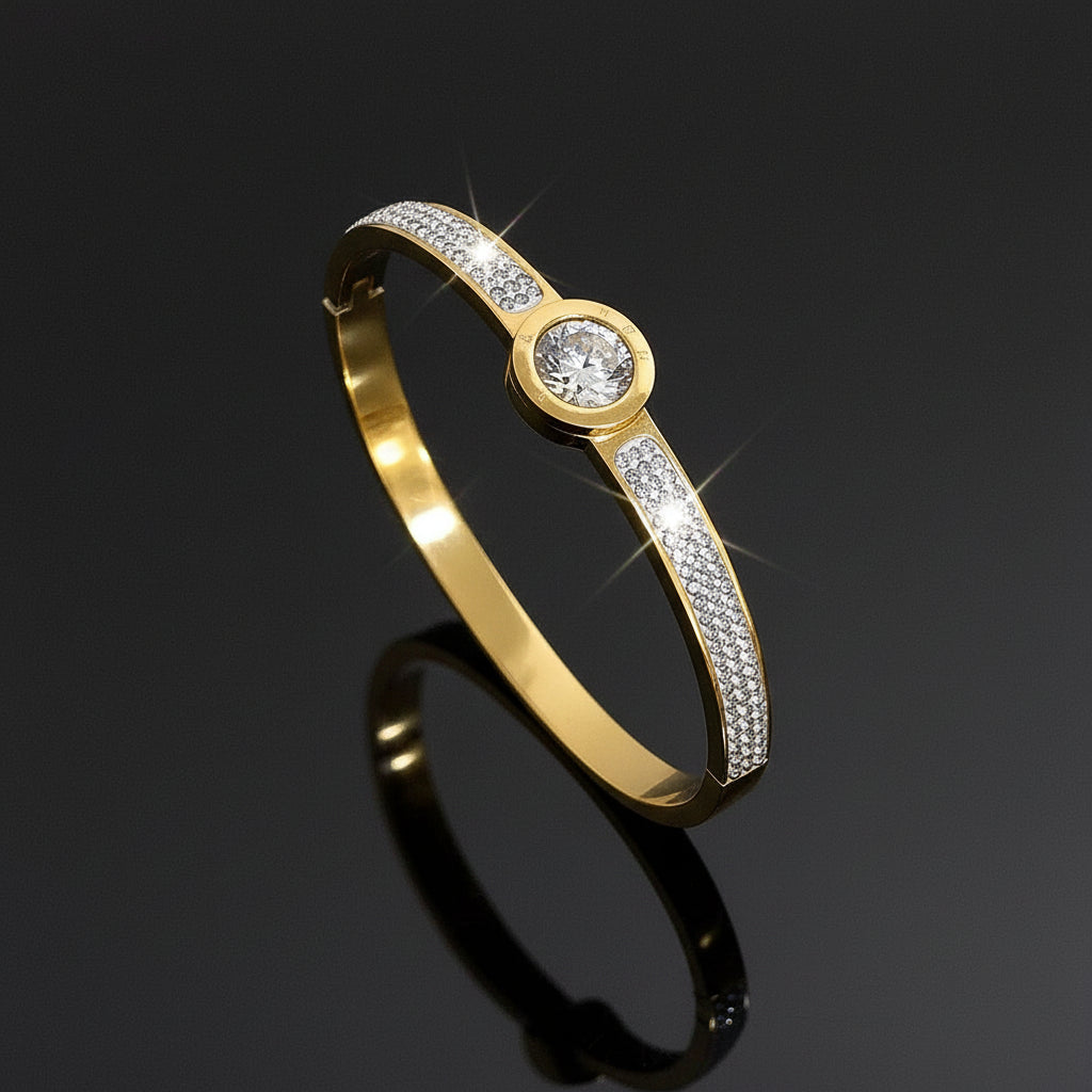 Bracelet Manchette Zircon Géométrique Acier Inoxydable Waterproof - Empilable Femme