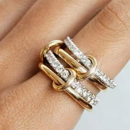 4pcs Interlocked Stackable Ring Cubic Zirconia Metal Statement Ring Connected Band Thumb Ring Jewelry Gift for Women