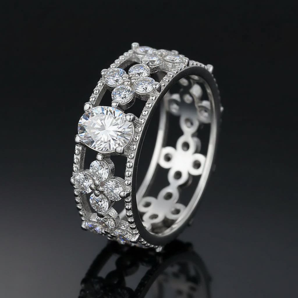 Bague Éternité Trèfle 4 Feuilles Moissanite 1ct - Platine Pt950 Or Blanc 18k